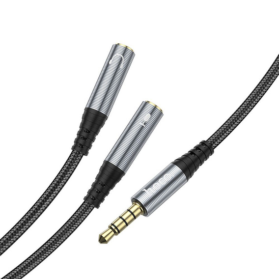 Hoco UPA21 Kabel AUX 2w1 Jack 3,5 mm (męski) do 2 × Jack 3,5 mm (żeński) 0,25 m -  szary