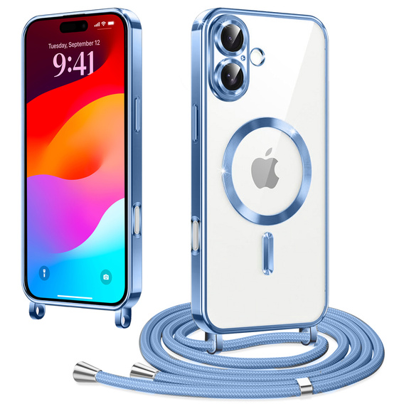 Etui do iPhone 17, Electro MagSafe, niebieskie + Smycz