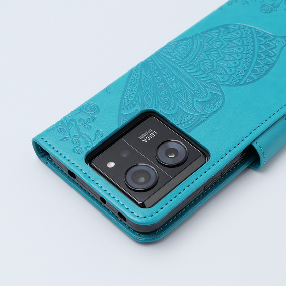 Zestaw Etui z klapką do Xiaomi 13T / 13T Pro, Motyl, niebieskie + Szkło 