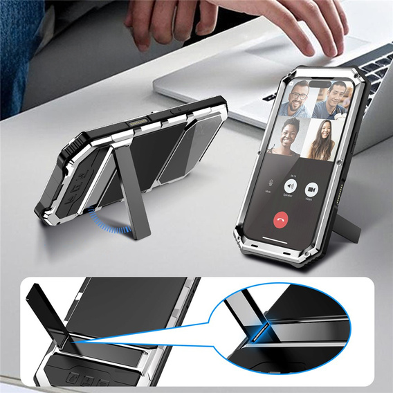 Etui pancerne do iPhone 17, R-JUST, z podstawką, srebrne