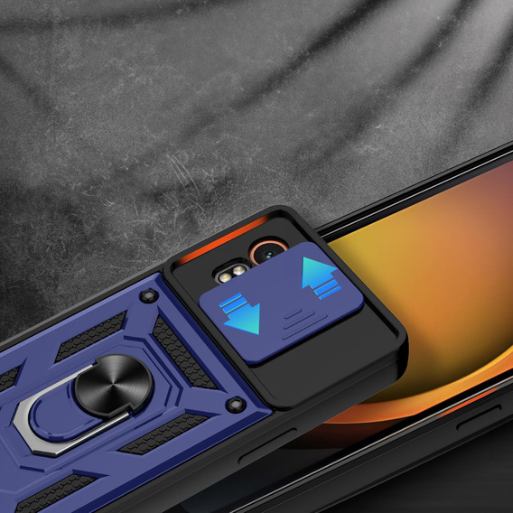 Etui z podstawką i przesłoną aparatu do Samsung Galaxy Xcover 7 Pro – granatowe, pancerne, z ochroną kamery