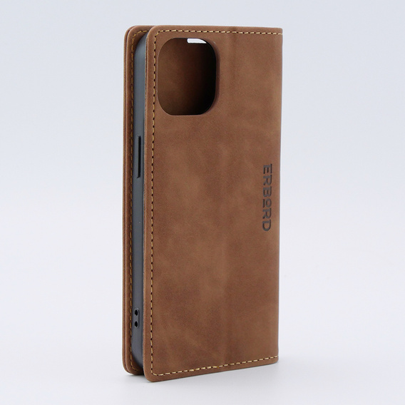 Etui do iPhone 15, ERBORD Vintage portfel z klapką, brązowe