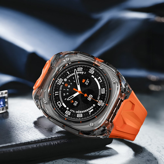 Pasek silikonowy z obudową ochronną do Samsung Galaxy Watch Ultra 47mm (2025 / 2024) – pomarańczowy, antywstrząsowy