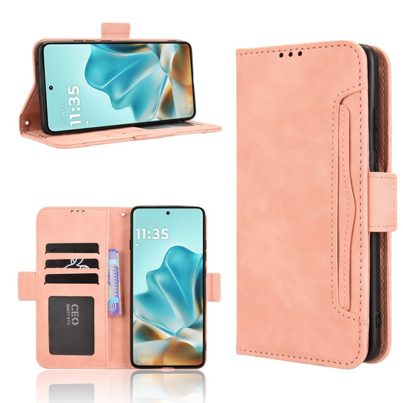Etui z klapką do Motorola Edge 60 Fusion, Card Slot, różowe