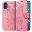 Etui z klapką do Motorola Moto E32 4G, Butterfly, różowe