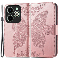 Etui z klapką do Infinix Hot 40i, Butterfly, różowe rose gold