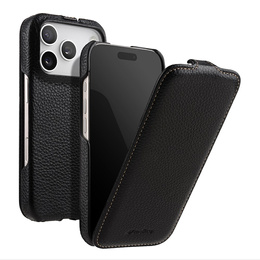 Etui MELKCO z klapką do iPhone 17 Pro, skórzane, flip, czarne
