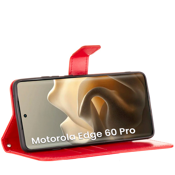 Stylowe etui z klapką do Motorola Edge 60 Pro, Crazy Horse Wallet - czerwone