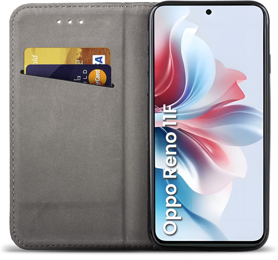 Etui z klapką do Oppo Reno 11F 5G, Smart Magnetic, granatowe + szkło 9H
