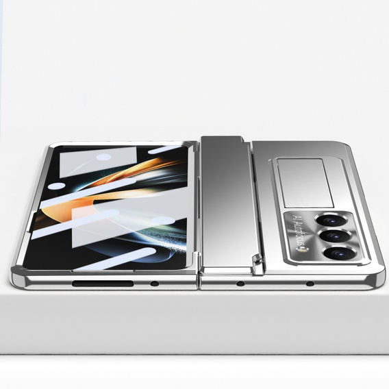 Etui ochronne PC z podstawką i ochroną zawiasu do Samsung Galaxy Z Fold6 5G – srebrne