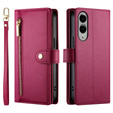 Etui z klapką do Samsung Galaxy S25 Edge, Wallet Zipper Pocket, czerwone