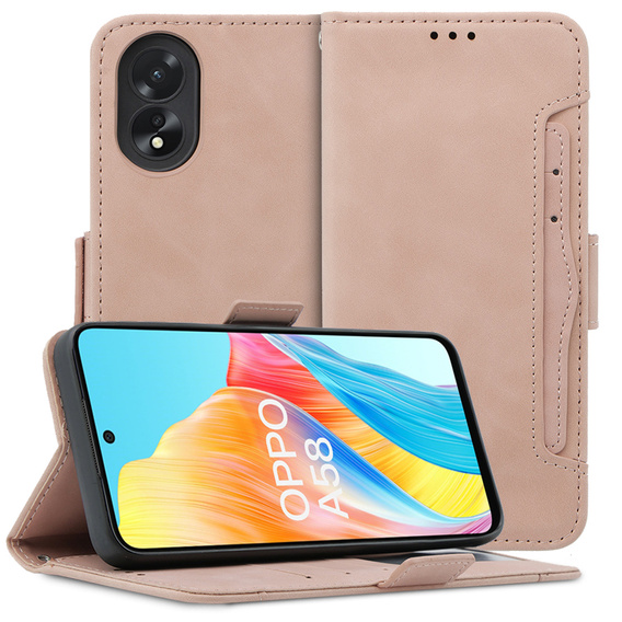 Etui z klapką do Oppo A58 4G, Card Slot, różowe