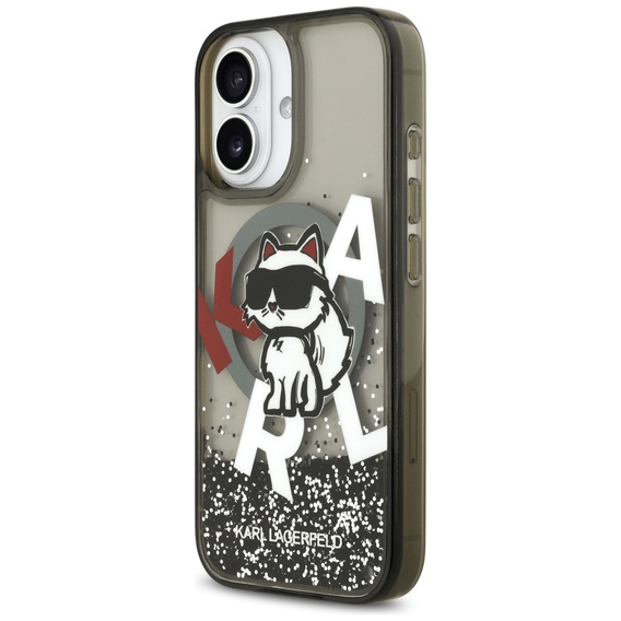 Etui Karl Lagerfeld do iPhone 17, Liquid Glitter Choupette MagSafe, czarne
