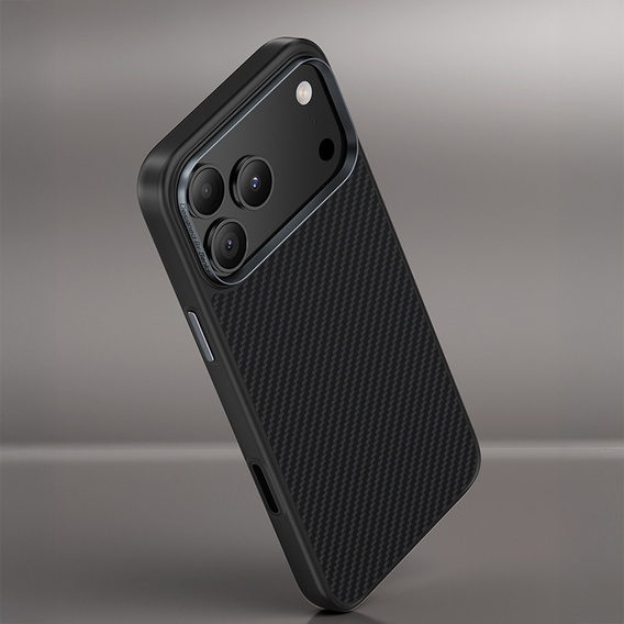 Etui BENKS Kevlar Armor PRO do iPhone 17 Pro, Carbon Fiber 600D A069, do MagSafe, aktywny przycisk – czarne