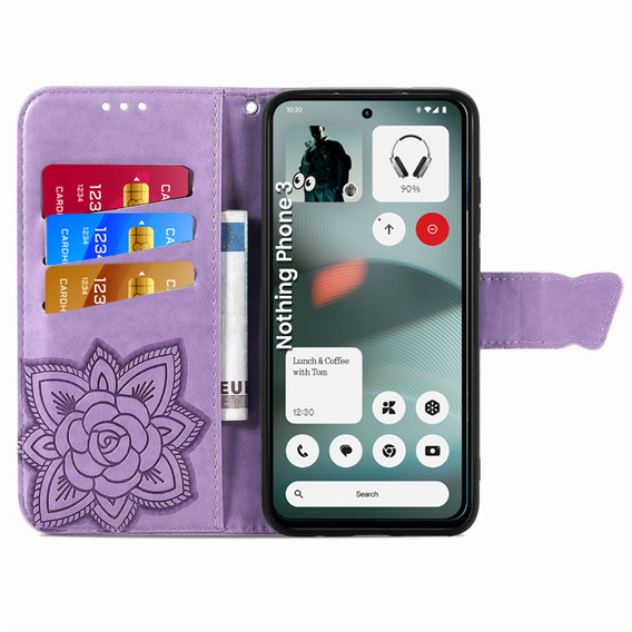 Etui z klapką do Nothing Phone 3 5G, Butterfly, fioletowe