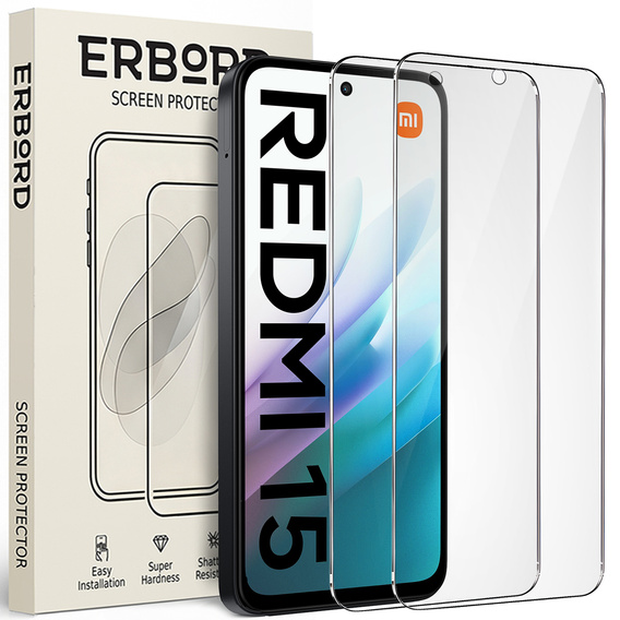 2x Szkło Hartowane do Xiaomi Redmi 15 5G / 4G, ERBORD 9H Hard Glass, szybka