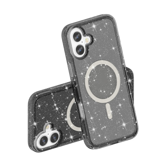 Etui do iPhone 17, do MagSafe, brokatowe, półprzezroczyste czarne