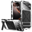 Etui R-Just RJ09-1 do iPhone 16 Pro – srebrne, aluminiowe, z silikonową ramką i szkłem hartowanym