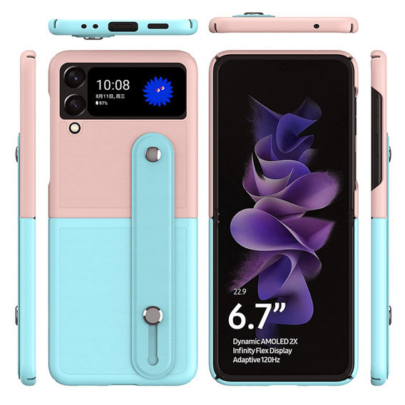 Etui Wristband Kickstand do Samsung Galaxy Z Flip4 5G, Cyan/Pink