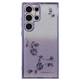Etui do Samsung Galaxy S24 Ultra, Glitter Flower, fioletowe