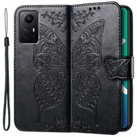 Etui z klapką do Xiaomi Redmi Note 12S, Butterfly, czarne