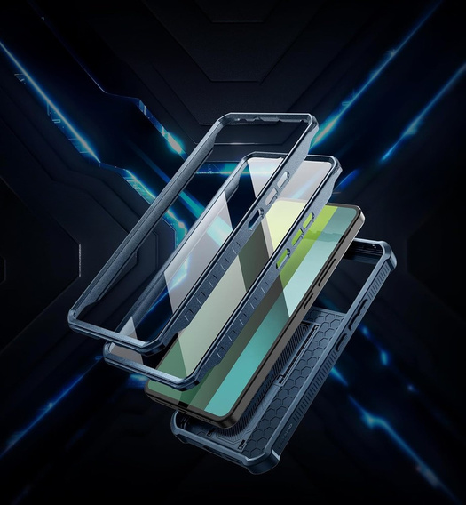 Dexnor wytrzymałe etui do Xiaomi Redmi Note 13 Pro 5G / POCO X6 5G z osłoną kamery i podstawką - niebieskie