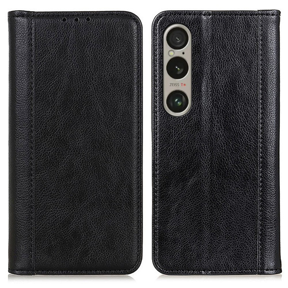 Etui z klapką do Sony Xperia 1 VI, Split Leather, czarne