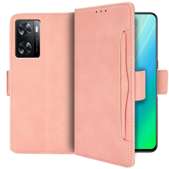 Etui z klapką do Oppo A57s, Card Slot, różowe