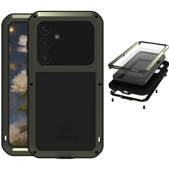 Etui Love Mei do Samsung Galaxy S25+ Plus, pancerne ze szkłem, zielone