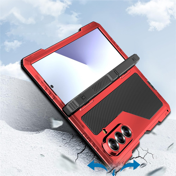 Etui pancerne do Samsung Galaxy Z Fold7 5G, aluminiowe, z podstawką i miejscem na rysik, czerwone
