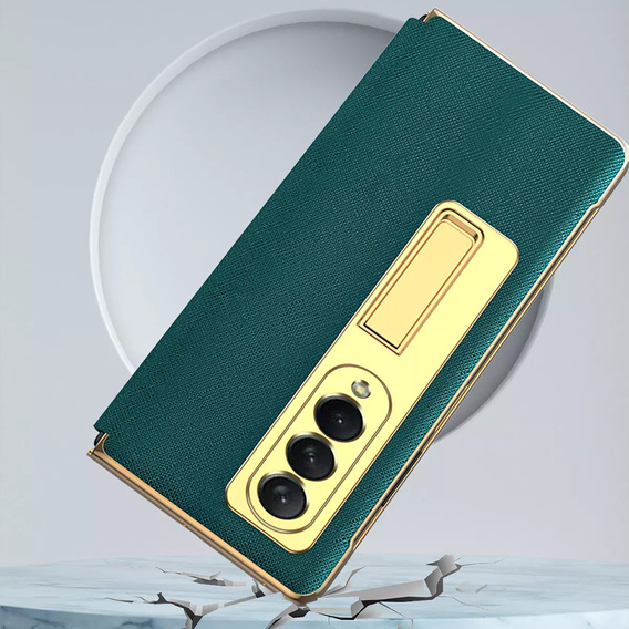 Etui ze szkłem do Samsung Galaxy Z Fold 4 5G, Kickstand Cross Texture, Green