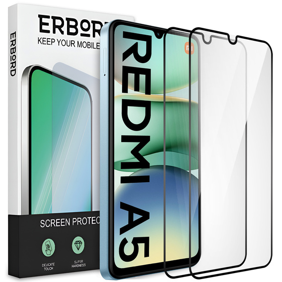 2x Szkło Hartowane do Xiaomi Redmi A5, ERBORD 3D pełne, szybka na cały ekran
