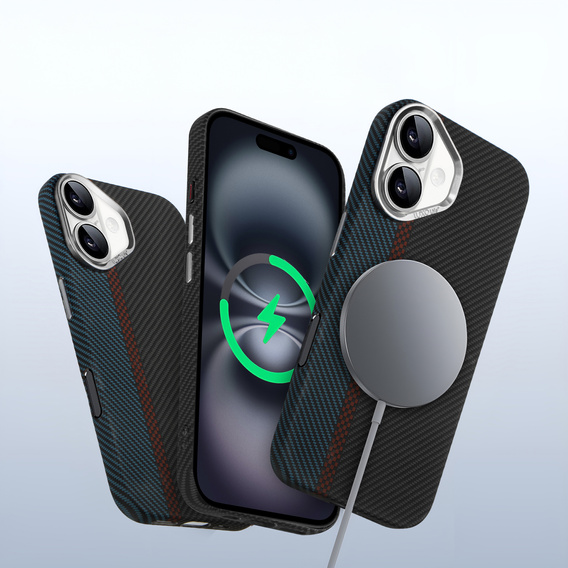 Etui do iPhone 16, Carbon Fiber MagSafe, czarne / niebieskie