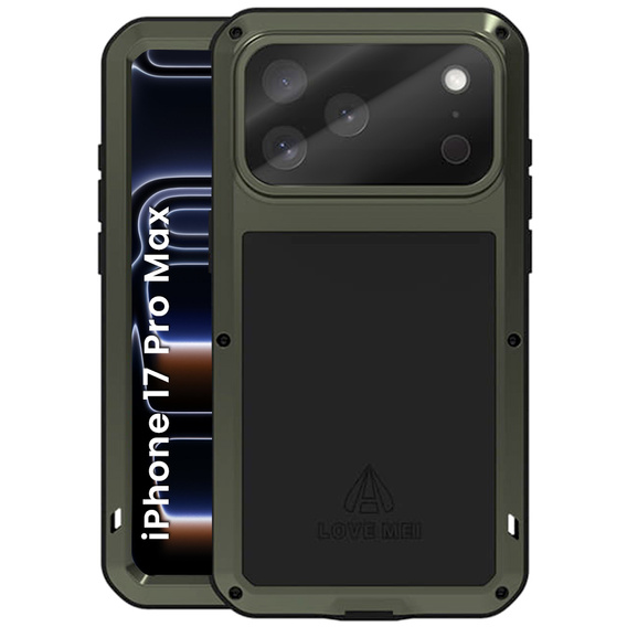 Etui Love Mei do iPhone 17 Pro Max, pancerne ze szkłem, zielone