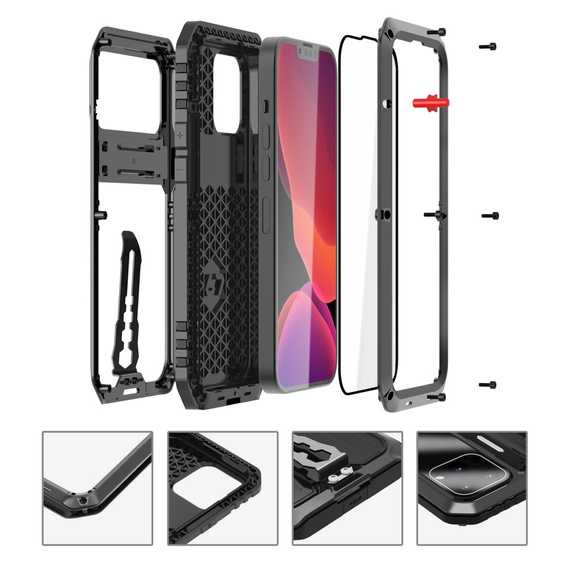 Etui do iPhone 12, Armor Kickstand, pancerne, z podstawką, czarne