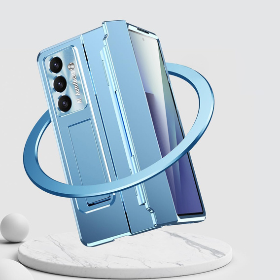Etui z podstawką do Samsung Galaxy Z Fold7 5G, z ochroną zawiasu, szkłem i rysikiem - niebieskie