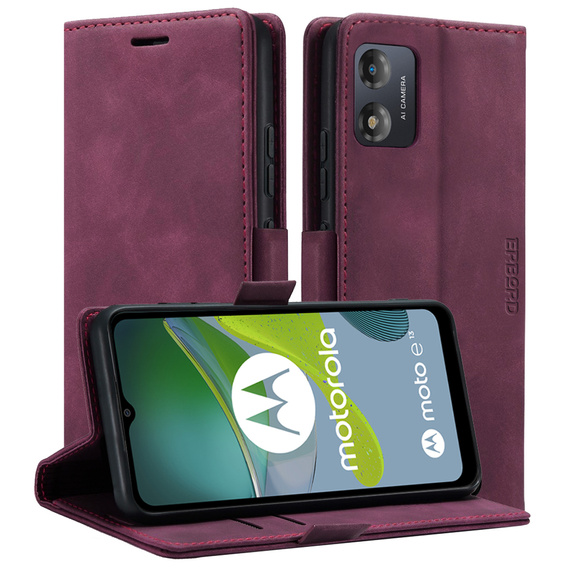 Etui do Motorola Moto E13 4G, ERBORD Vintage portfel z klapką, czerwone