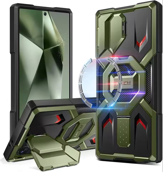 Etui do Samsung Galaxy S24 Ultra, Tongate MECH MagSafe Series, zielone + Szkło Hartowane 9H