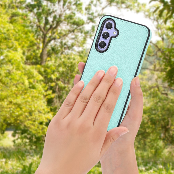 Etui skórzane do Samsung Galaxy A25 5G, Obudowa Lychee leather Case, niebieskie + Szkło 9H
