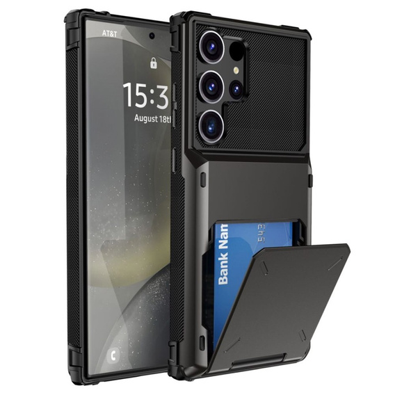 Etui do Samsung Galaxy S25 Ultra – czarne, PC + TPU, z kieszonką na kartę