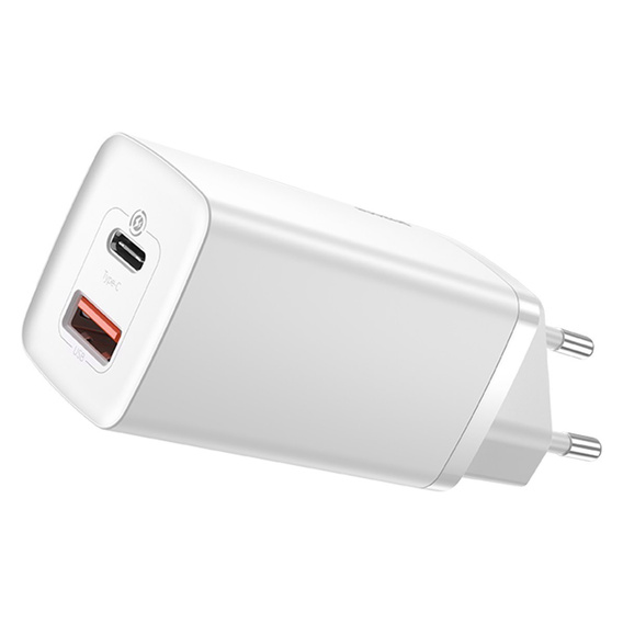 Ładowarka sieciowa Baseus GaN2 Lite, USB + USB-C, 65W - biała