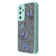 Etui do Samsung Galaxy A54 5G, Glitter butterflies, z ochroną aparatu, przezroczyste z niebieską ramką