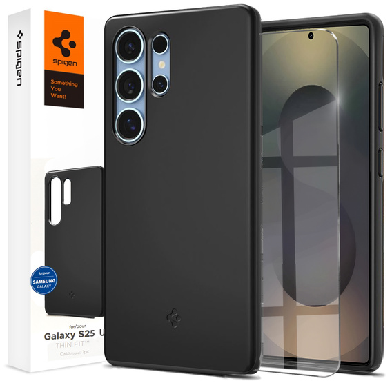 Etui Spigen do Samsung Galaxy S25 Ultra, Thin Fit Mag, czarne + Szkło hartowane 9H