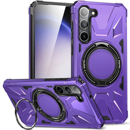 Etui do Samsung Galaxy S24, pancerne z podstawką i blaszką do uchwytu, fioletowe