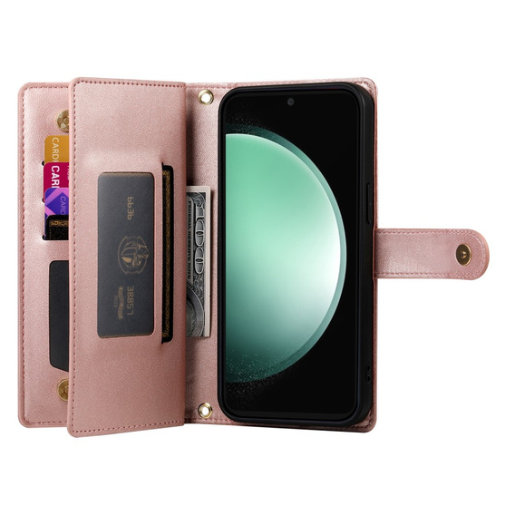 Etui z klapką do Samsung Galaxy S25 Edge, Wallet Zipper Pocket, różowe