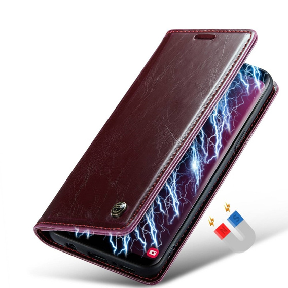 Etui z klapką CASEME do Samsung Galaxy S9, Waxy Textured, czerwone