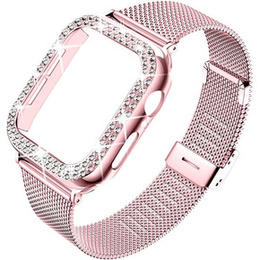 Bransoleta + Etui z Diamentami do Apple Watch 7/8/9 41mm, Różowe