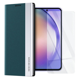 Zestaw Etui do Samsung Galaxy A54 5G, Side Magnetic z klapką, Zielone + szkło