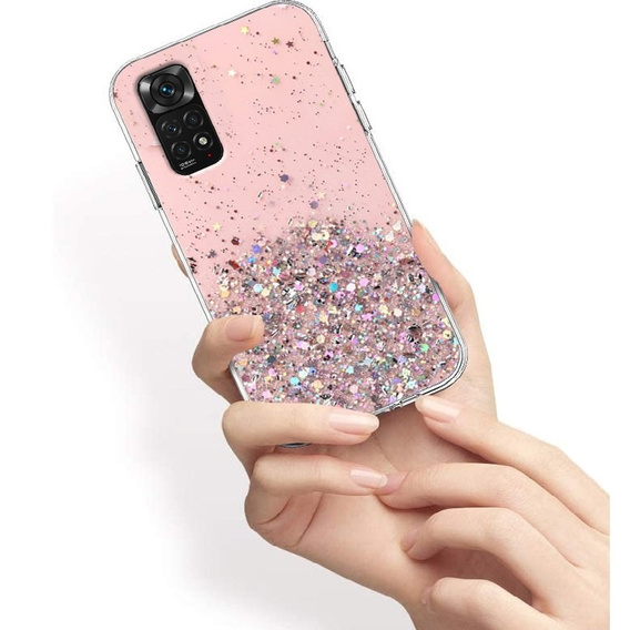 Zestaw Etui Brokat do Xiaomi Redmi Note 11/11S, różowe + szkło