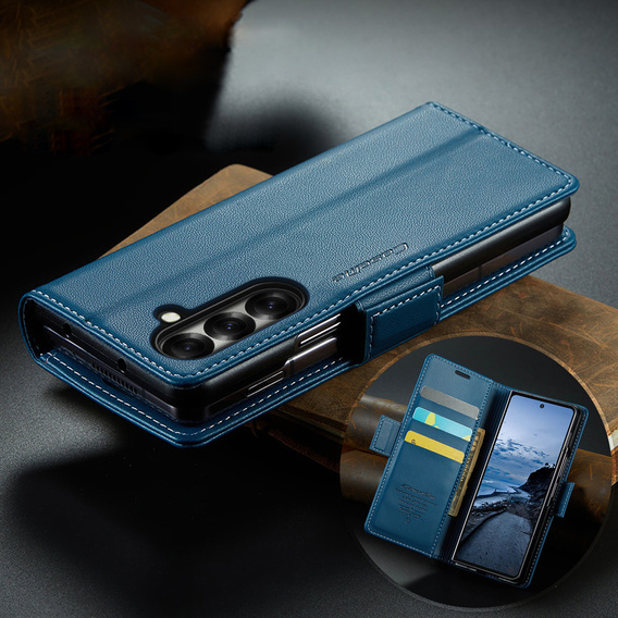 Etui z klapką CASEME do Samsung Galaxy Z Fold7 5G Litchi Wallet – niebieskie